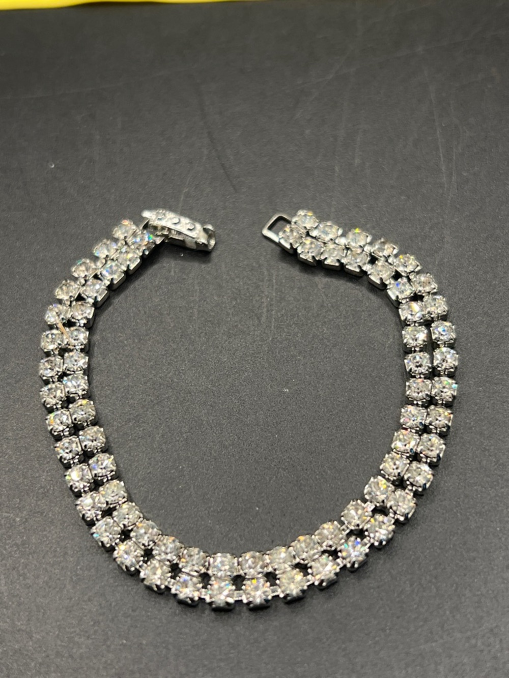 Vintage Silver-Tone Double Row Crystal Tennis Bracelet - Clear